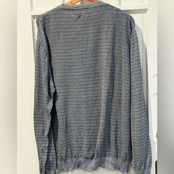 Ermenegildo Zegna Charcoal Striped V-Neck Sweater - Picture 3 of 3